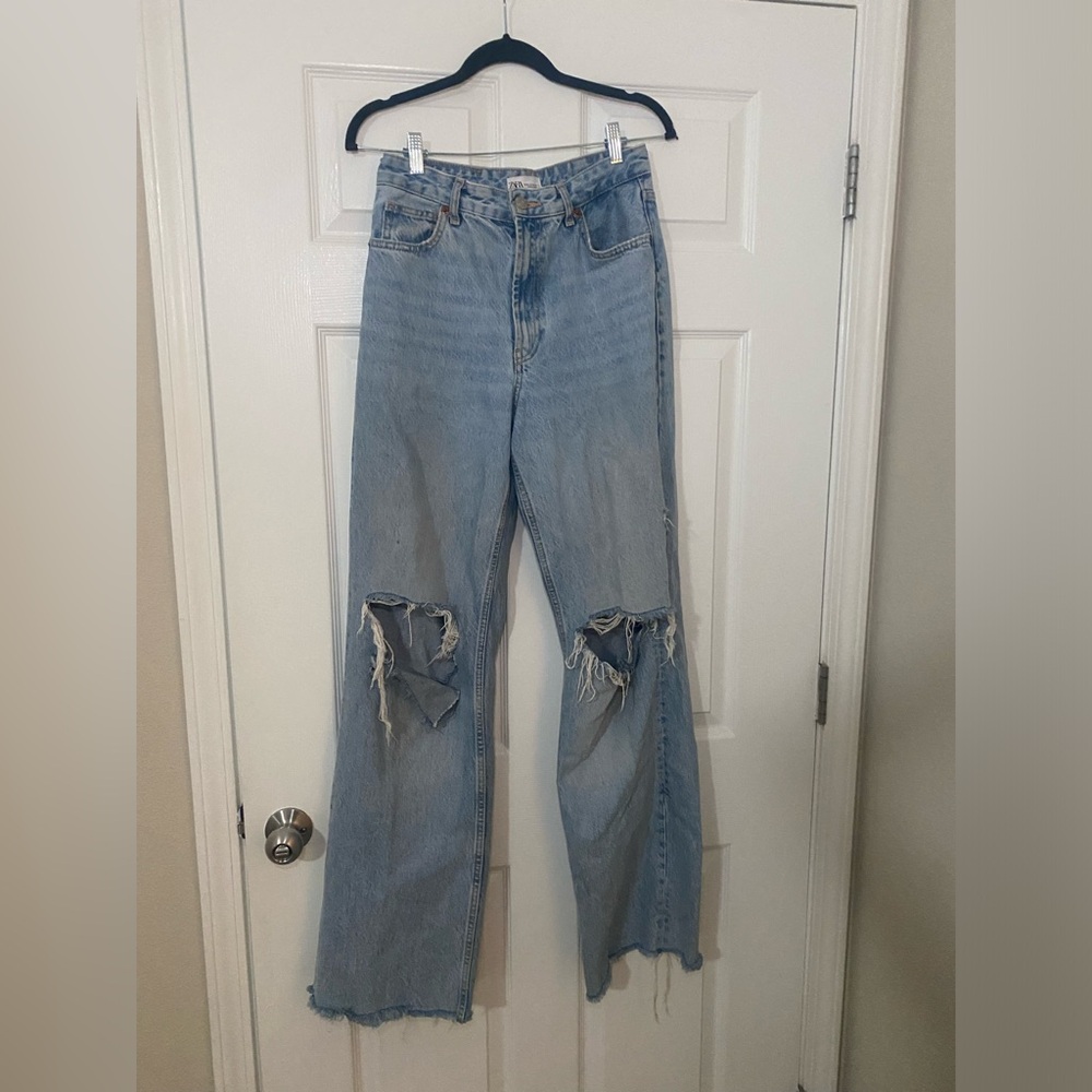 Zara Ripped Wide Leg Jeans